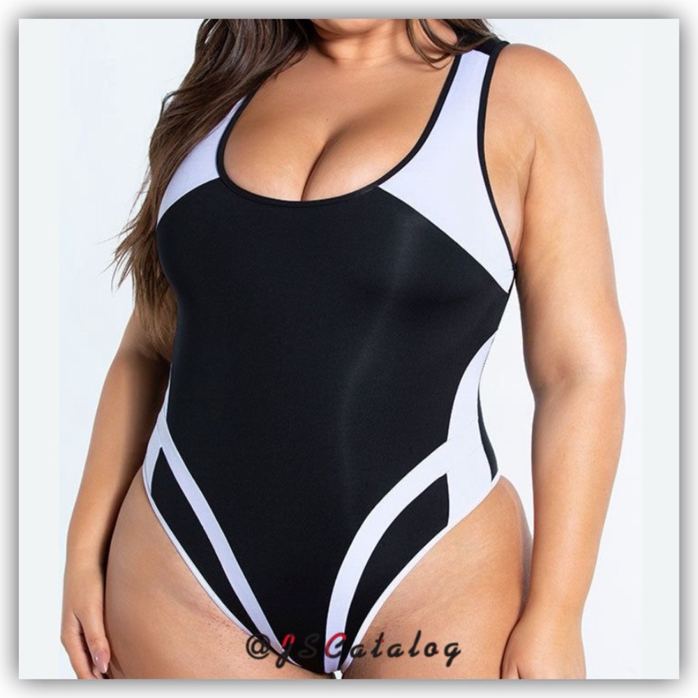 Elegant Black and White Women's One-Piece Swimsuit